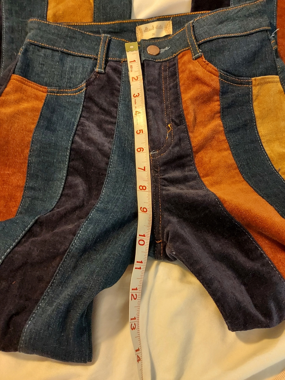 Altar'd State Daisy Suede Patchwork Stripe Flare Jeans Boho 70s Retro - 26 - Picture 6 of 10